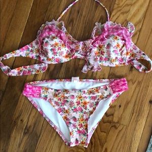 Pink floral bathing suit